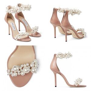 Like new JIMMY CHOO Maisel 100 pearl-embellished leather heeled sandals